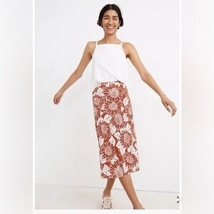 Madewell Floral Midi Skirt in Red and White